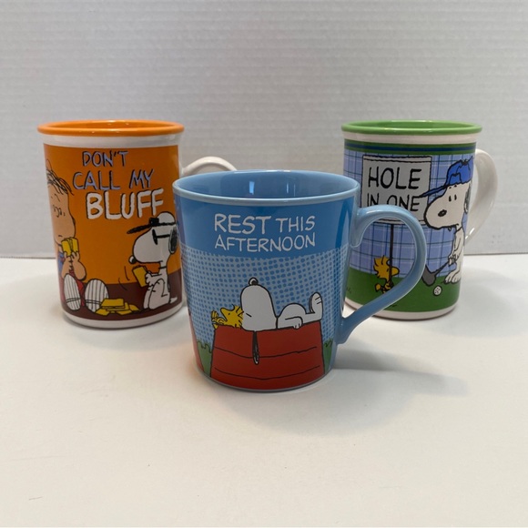Gibson Dining Lot Of 3 Snoopy Peanuts Coffee Mugs Cups Hole In One